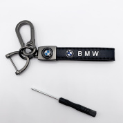 Брелок "BMW" BKO 008 черный металл кожа логотип на подвеске
