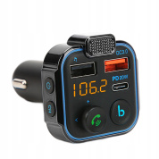 Автомобильный аудио трансмиттер с подсветкой BT23 2xUSB+Type-C LED-индикатор микрофон